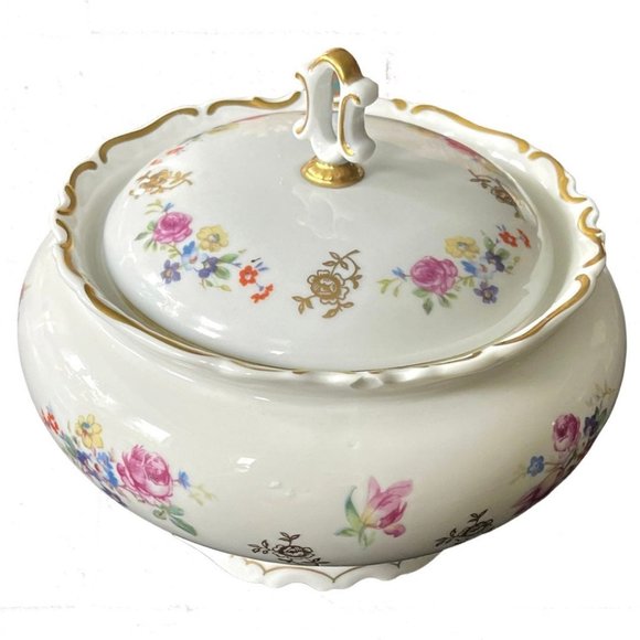 Reichenbach China Vintage Lidded Floral Bowl with Gold Trim - Picture 3 of 9